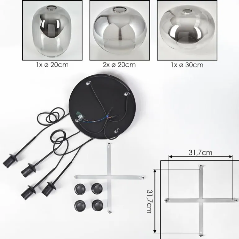 Apedo Suspension, Boule lumineuse, Suspension Clair, Fumé, 4 lumières