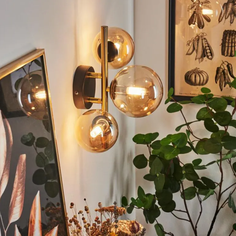 Applique murale Chehalis LED Laiton, Noir, 3 lumières