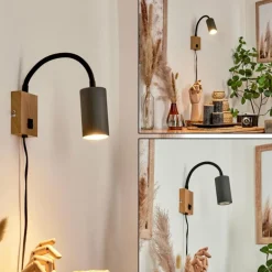 Applique murale Javel Anthracite, Couleur bois, 1 lumière