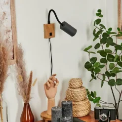 Applique murale Javel Anthracite, Couleur bois, 1 lumière