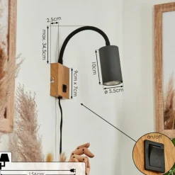 Applique murale Javel Anthracite, Couleur bois, 1 lumière