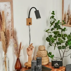 Applique murale Javel Anthracite, Couleur bois, 1 lumière