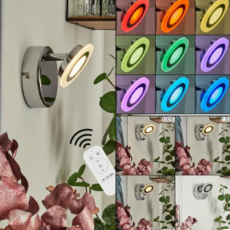 Applique murale Lucy LED Chrome, 1 lumière, Télécommandes, Changeur de couleurs