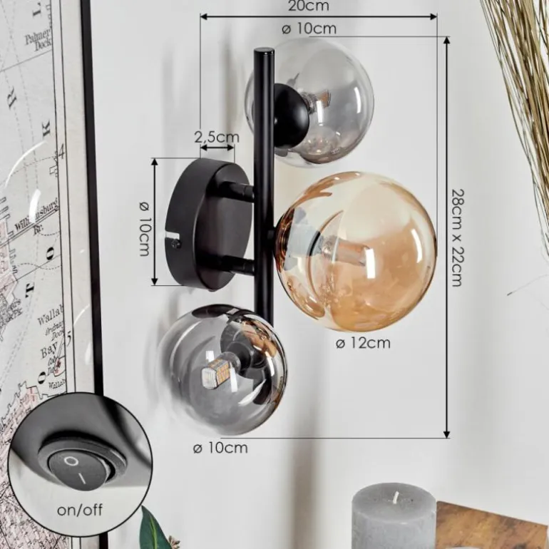 Applique murale - Verre Chehalis Ambre, Clair, Fumé, 3 lumières