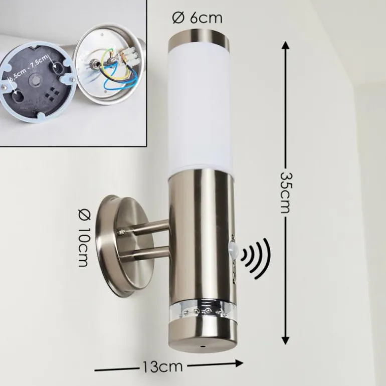 Applique murale d'extérieur Walise Acier inoxydable, 1 lumière, Détecteur de mouvement