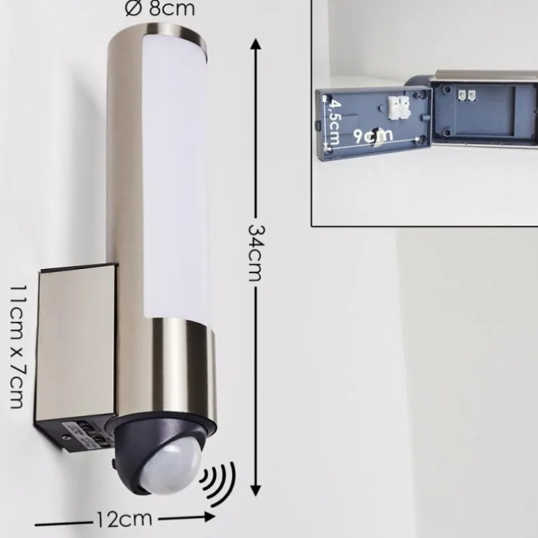 Applique murale d'extérieur Vasön LED Acier inoxydable, 1 lumière, Détecteur de mouvement