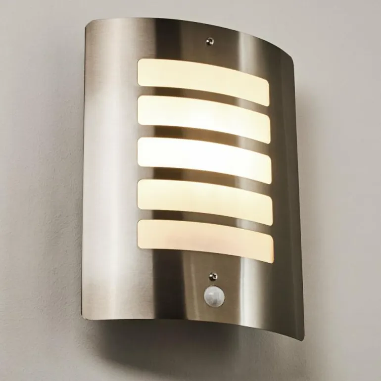 Applique murale d'extérieur Alslev Acier inoxydable, 1 lumière, Détecteur de mouvement