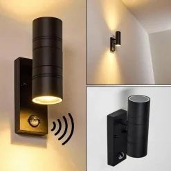 Applique murale d'extérieur Froslev LED Noir, 2 lumières, Détecteur de mouvement