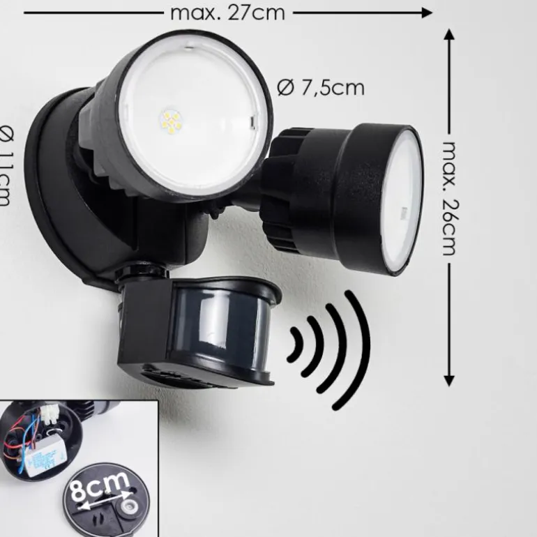 Applique murale d'extérieur Emmerlev LED Noir, 2 lumières, Détecteur de mouvement