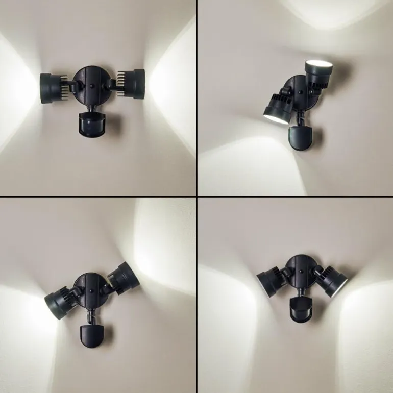 Applique murale d'extérieur Emmerlev LED Noir, 2 lumières, Détecteur de mouvement