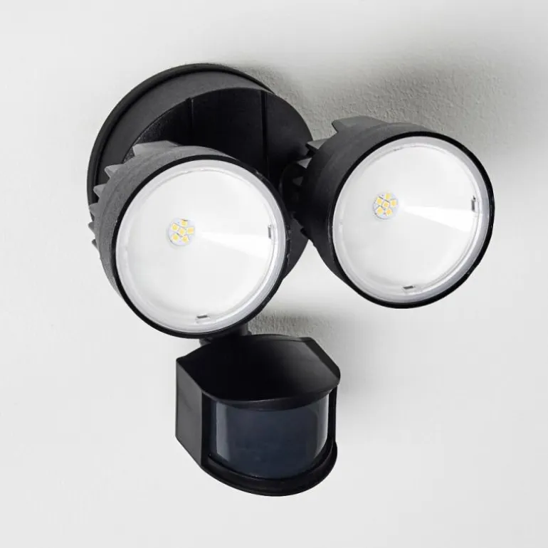 Applique murale d'extérieur Emmerlev LED Noir, 2 lumières, Détecteur de mouvement