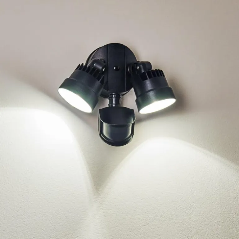 Applique murale d'extérieur Emmerlev LED Noir, 2 lumières, Détecteur de mouvement