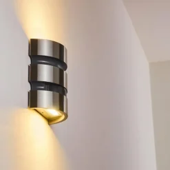 Applique murale d'extérieur Kolding LED Acier inoxydable, Noir, 1 lumière, Détecteur de mouvement
