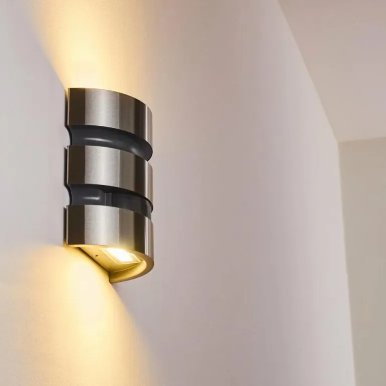 Applique murale d'extérieur Kolding LED Acier inoxydable, Noir, 1 lumière, Détecteur de mouvement