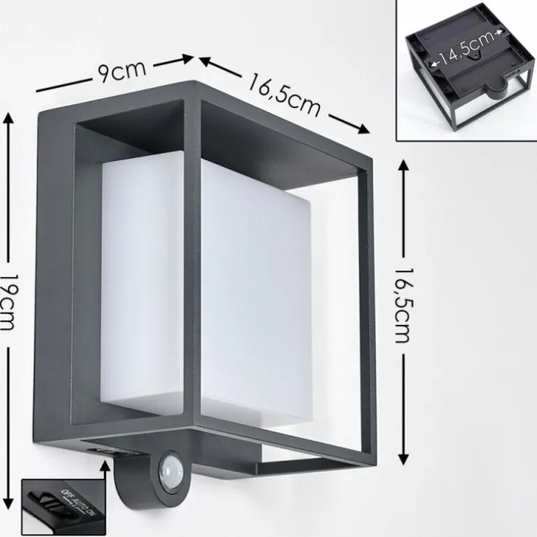 Applique murale d'extérieur Lansing LED Anthracite, 1 lumière, Détecteur de mouvement