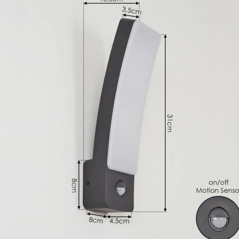 Applique murale d'extérieur Maseru LED Anthracite, 1 lumière, Détecteur de mouvement
