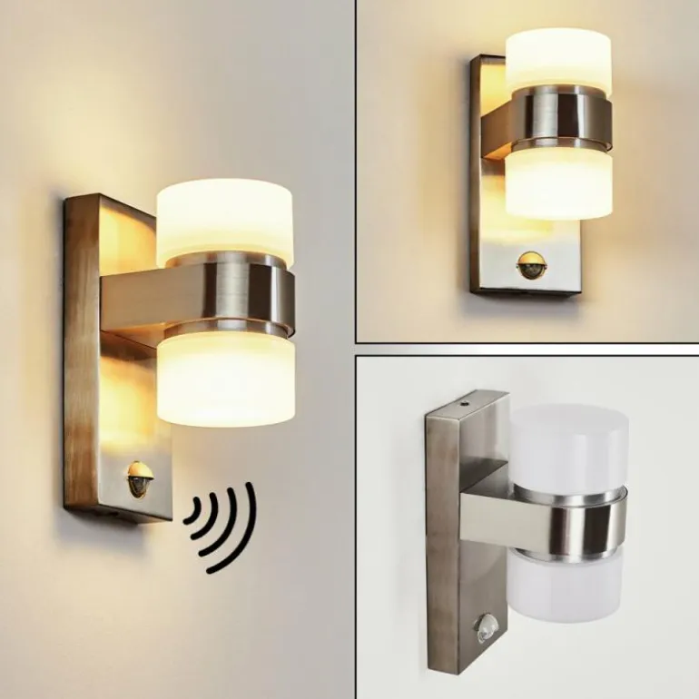 Applique murale d'extérieur Tiarp LED Nickel mat, 2 lumières, Détecteur de mouvement