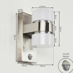 Applique murale d'extérieur Tiarp LED Nickel mat, 2 lumières, Détecteur de mouvement