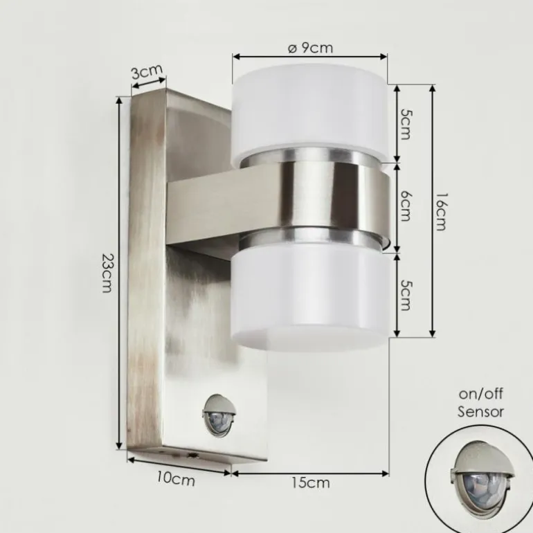 Applique murale d'extérieur Tiarp LED Nickel mat, 2 lumières, Détecteur de mouvement