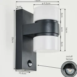 Applique murale d'extérieur Tiarp LED Noir, 2 lumières, Détecteur de mouvement