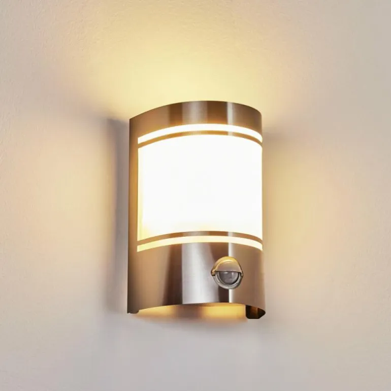 Applique murale d'extérieur Visnum Nickel mat, Blanc, 1 lumière, Détecteur de mouvement
