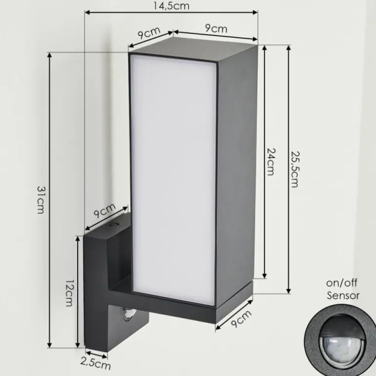 Applique murale d'extérieur Swanek LED Anthracite, 1 lumière, Détecteur de mouvement