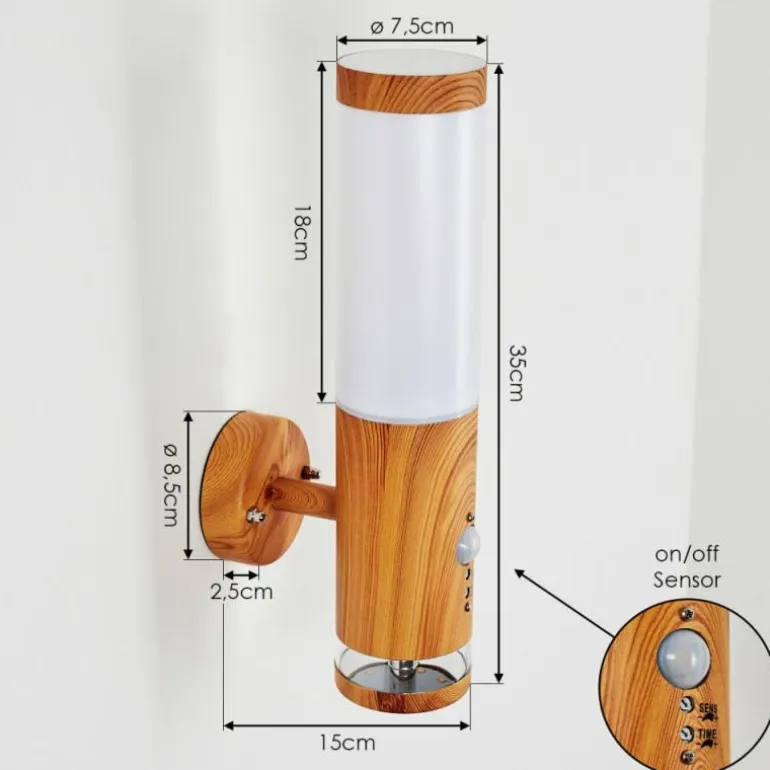 Applique murale d'extérieur Tenvik LED Brun, Couleur bois, 2 lumières, Détecteur de mouvement