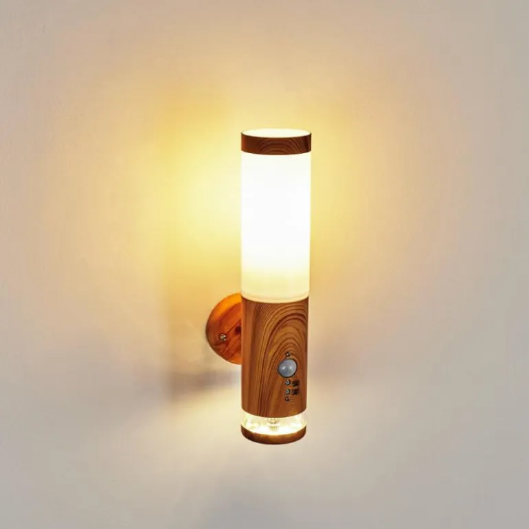 Applique murale d'extérieur Tenvik LED Brun, Couleur bois, 2 lumières, Détecteur de mouvement
