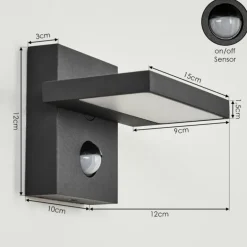 Applique murale d'extérieur Lyckan LED Noir, 1 lumière, Détecteur de mouvement