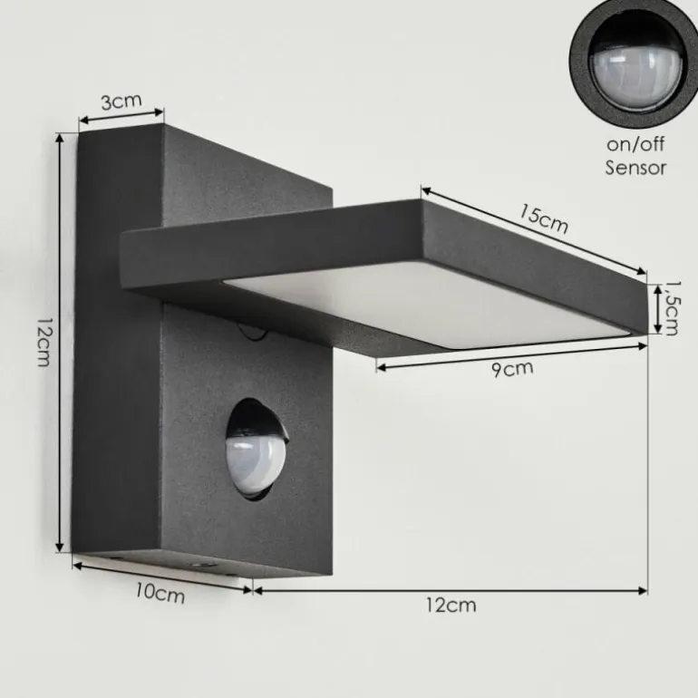 Applique murale d'extérieur Lyckan LED Noir, 1 lumière, Détecteur de mouvement