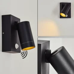 Applique murale d'extérieur Hakamken Noir, 1 lumière, Détecteur de mouvement