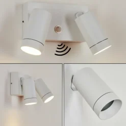 Applique murale d'extérieur Hakamken Blanc, 2 lumières, Détecteur de mouvement