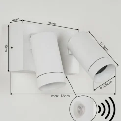 Applique murale d'extérieur Hakamken Blanc, 2 lumières, Détecteur de mouvement