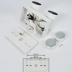 Applique murale d'extérieur Hakamken Blanc, 2 lumières, Détecteur de mouvement