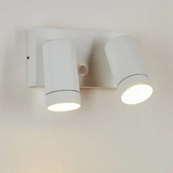 Applique murale d'extérieur Hakamken Blanc, 2 lumières, Détecteur de mouvement