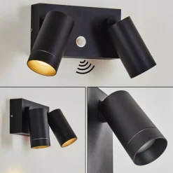 Applique murale d'extérieur Hakamken Noir, 2 lumières, Détecteur de mouvement