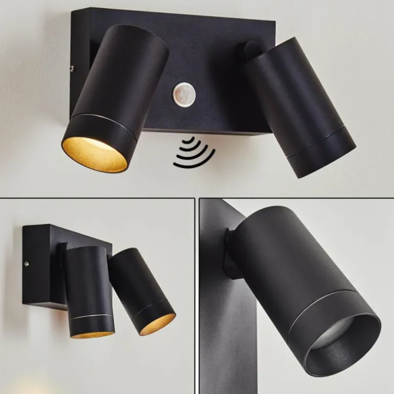 Applique murale d'extérieur Hakamken Noir, 2 lumières, Détecteur de mouvement
