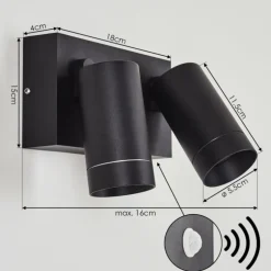 Applique murale d'extérieur Hakamken Noir, 2 lumières, Détecteur de mouvement