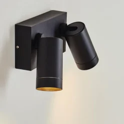 Applique murale d'extérieur Hakamken Noir, 2 lumières, Détecteur de mouvement