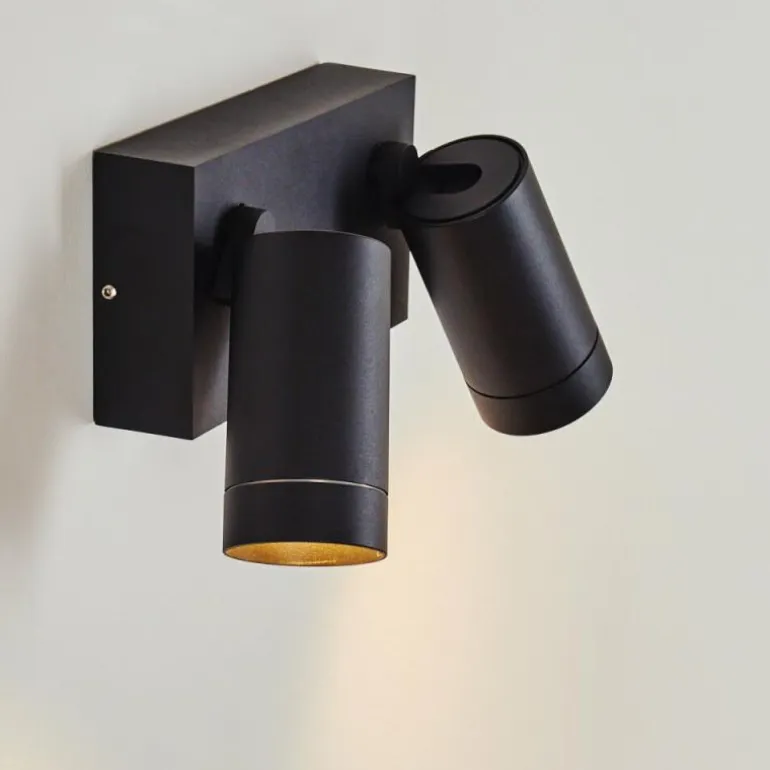 Applique murale d'extérieur Hakamken Noir, 2 lumières, Détecteur de mouvement
