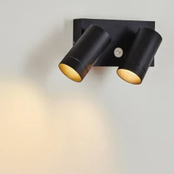 Applique murale d'extérieur Hakamken Noir, 2 lumières, Détecteur de mouvement