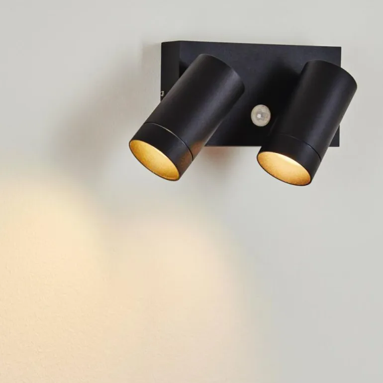 Applique murale d'extérieur Hakamken Noir, 2 lumières, Détecteur de mouvement