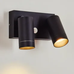 Applique murale d'extérieur Hakamken Noir, 2 lumières, Détecteur de mouvement