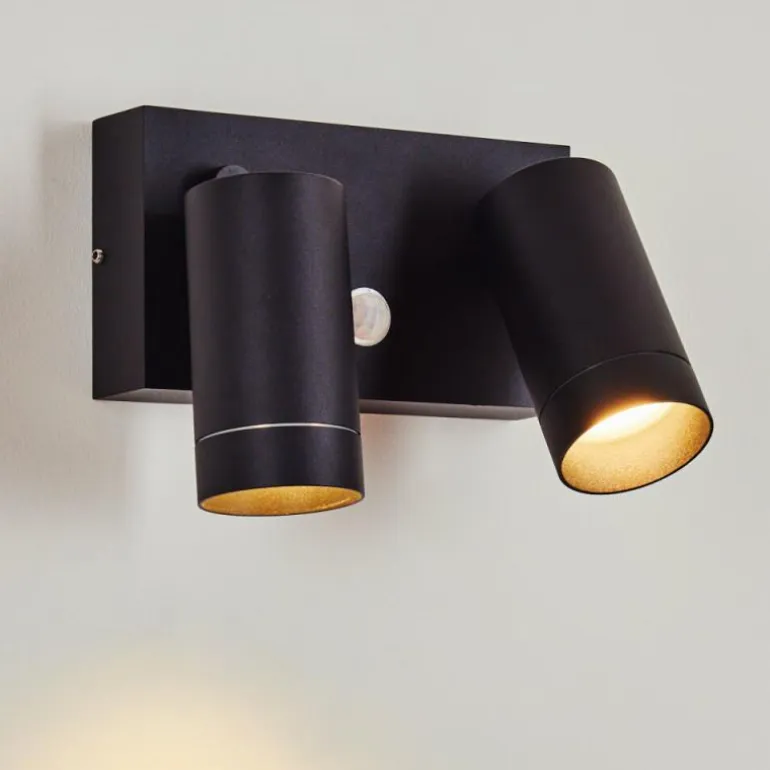 Applique murale d'extérieur Hakamken Noir, 2 lumières, Détecteur de mouvement