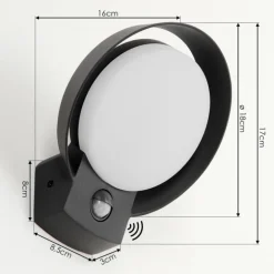 Applique murale d'extérieur Kelo LED Anthracite, 1 lumière, Détecteur de mouvement