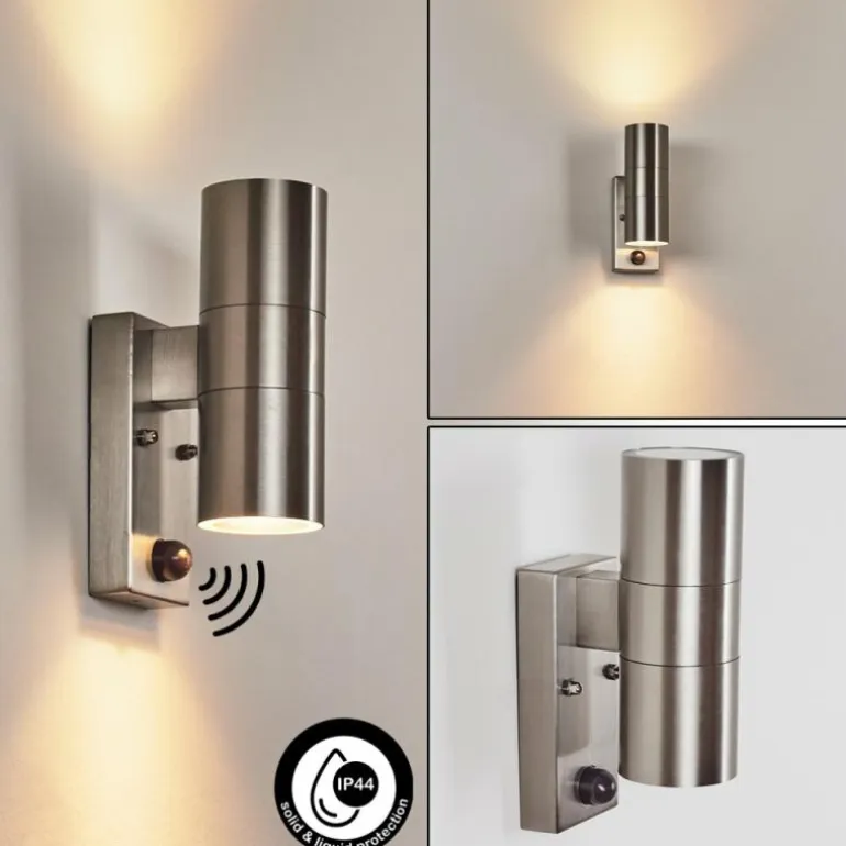 Applique murale d'extérieur Bessiebelle Acier inoxydable, 2 lumières, Détecteur de mouvement