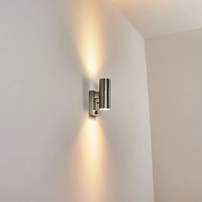 Applique murale d'extérieur Bessiebelle Acier inoxydable, 2 lumières, Détecteur de mouvement