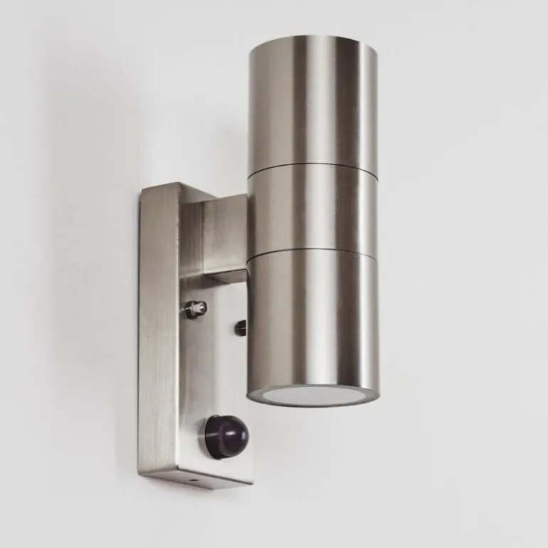 Applique murale d'extérieur Bessiebelle Acier inoxydable, 2 lumières, Détecteur de mouvement