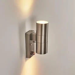 Applique murale d'extérieur Bessiebelle Acier inoxydable, 2 lumières, Détecteur de mouvement