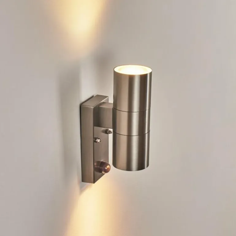 Applique murale d'extérieur Bessiebelle Acier inoxydable, 2 lumières, Détecteur de mouvement